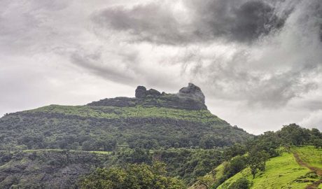 Irshalgad fort trek as seen from between Irshalwadi and Nanivali
